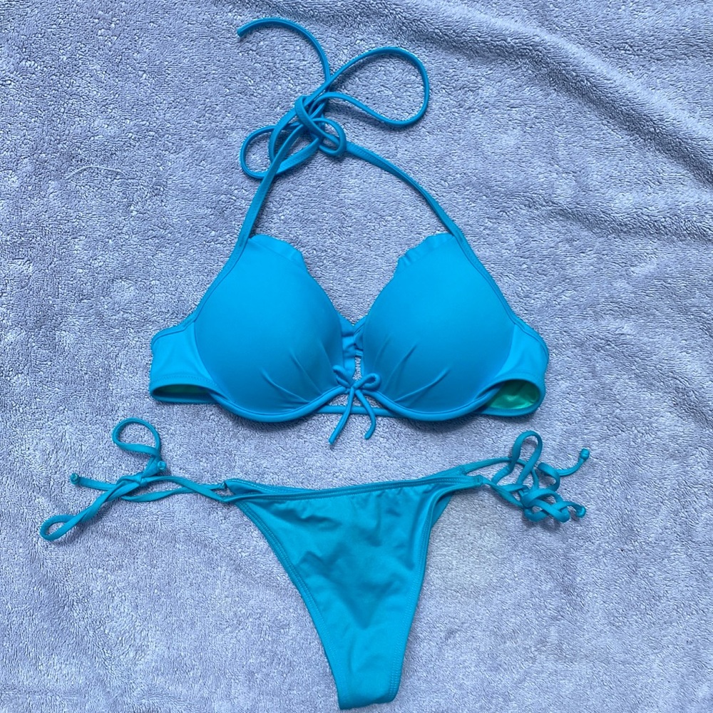 Strappy adjustable thong bikini with push-up top